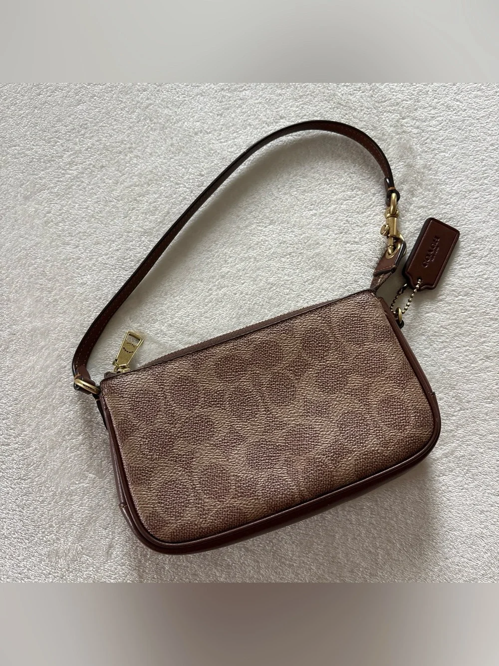 Coach Monogram Slim Tan Brown Canvas Plaza Bag Purse 7